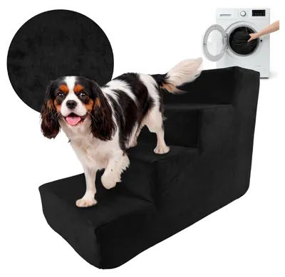 Immagine prodotto di Scala a muro per cani e gatti. Rampa. SCALA PER CANI. Scala per animali domestici, 4 gradini, colore nero, tessuto royal