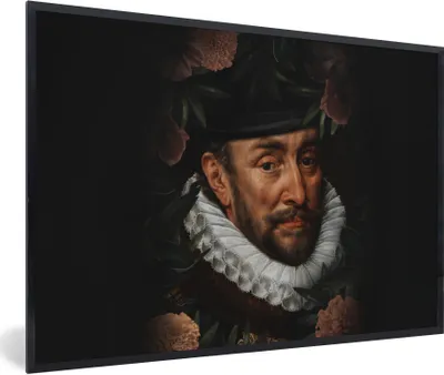 Produktbild von MuchoWow® Gerahmtes Poster Wilhelm von Oranien - Adriaen Thomasz - Blumen 90x60 cm - Poster mit Schwarzem Bilderrahmen Wandposter Rahmen Foto Bilder - Fotorahmen - Foto-Plakat