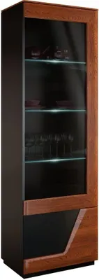 Produktbild von Vitrine für das Wohnzimmer, teilmassiv, Farbe: Walnuss / Schwarz