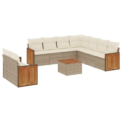 Produktbild von vidaXL 10-tlg. Garten-Sofagarnitur mit Kissen Beige Poly Rattan