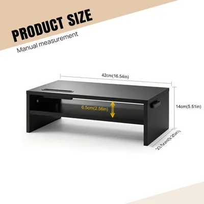 Produktbild von Monitorständer aus Holz - 2-stufige Monitorerhöhung - Ergonomisch - Ausziehbare Tastaturablage - Handyfach - Kabelmanagement - Tragkraft 20 kg - Für Laptops 25–51 cm