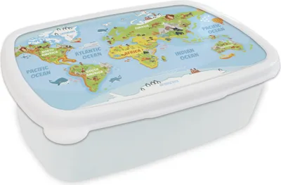 Produktbild von KitchenYeah® Lunchbox Brotzeit Brotdose 17x11 cm Weltkarte - Kinder - Tiere Kinder Brotzeitdose - Lunch Box - Kinder - Sandwich-Box - Schulbox - Lunch Boxen