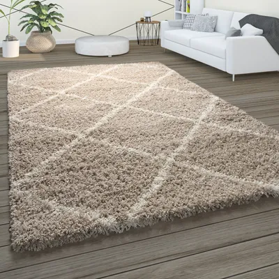 Produktbild von Hochflor Teppich Weicher Wohnzimmer Shaggy Skandinavischer Stil Rautenmuster Grösse 120x170 cm