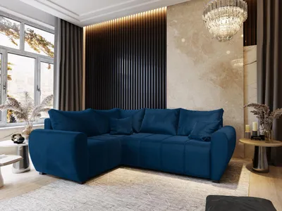 Produktbild von Masseno Ecksofa MADISON L L-S mit Schlaffunktion L-Form, Sofa mit Bettkasten, Wohnzimmersofa, Couch, Soffa, Bettsofa, Couchgarnitur- Blau, KRONOS 09