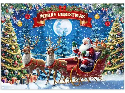 Weihnachts-Hintergrund 2,1x1,5 m mit Weihnachtsmann und Elch