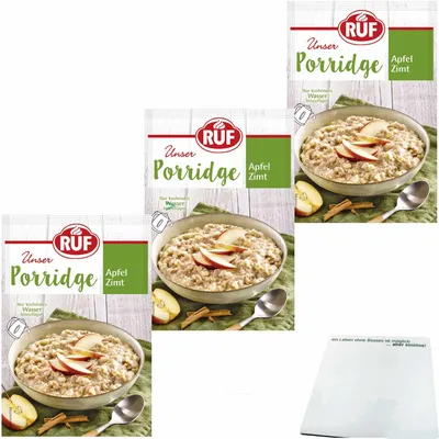 Produktbild von RUF Porridge Apfel Zimt 3er Pack (3x65g Beutel) + usy Block