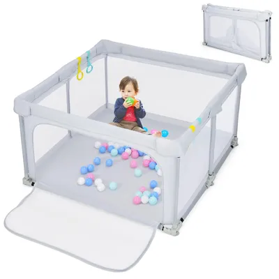 Produktbild von GOPLUS Baby Faltbar Laufstall 124 x 124 cm, Laufgitter mit 50 Bälle & Ringe & Tür, Laufgitterzelt mit atmungsaktivem Netz & Reißverschluss