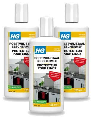 Produktbild von 3 x HG Edelstahl-Schutz - Glanzschutz für Küchenoberflächen - 125 ml - Vorteilspackung - 3 Stücke