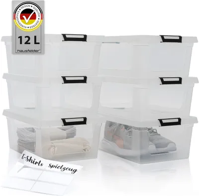 Produktbild von Aufbewahrungsboxen mit Deckel und stabilen Verschlussclips, 12 Liter, 6 Stück