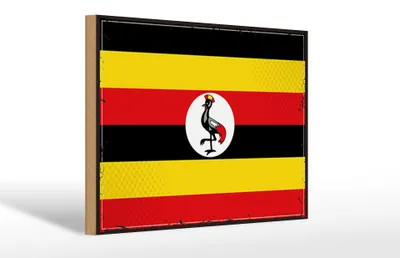 Produktbild von Holzschild Flagge Ugandas 30x20cm Retro Flag of Uganda