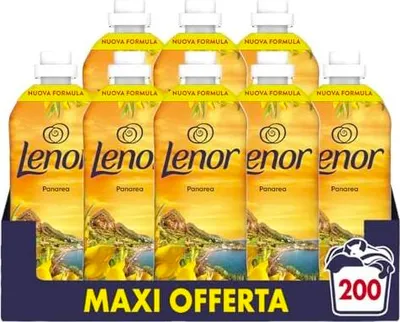Produktbild von Lenor Weichspülerkonzentrat, 200 Waschgänge (8 x 25), Atmosphäre D'Italia Panarea, langanhaltende Frische und Weichheit pflanzlicher Herkunft, duftende Bettwäsche bis zu 1 Woche