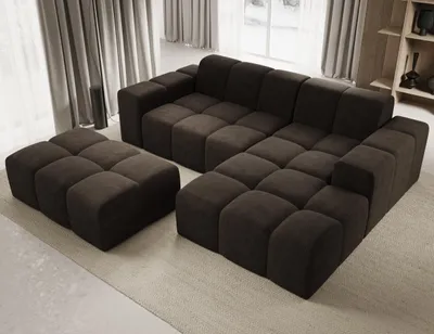 Produktbild von Sofa mit Hocker, Couch L-Form, Veloursstoff, Rechts Sofa, Braun Fogo