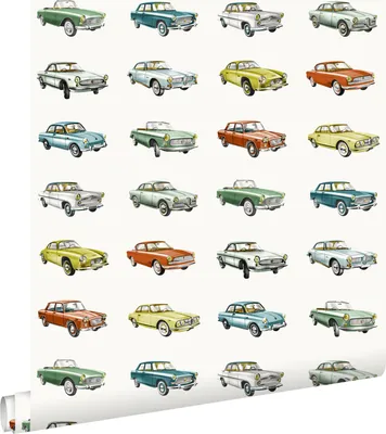 Productafbeelding van ESTAhome behang vintage auto's oranje, okergeel en groen 53 cm x 10.05 m