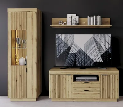 Produktbild von Wohnwand >Delamar< (3-teilig) in  Evoke Eiche Nachbildung - 208x197x40 (BxHxT)