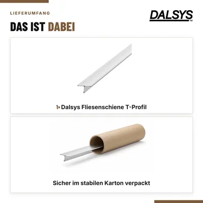 Produktbild von Dalsys Fliesenschiene T Profil 2,5m x 15mm Edelstahl V2A gebürstet