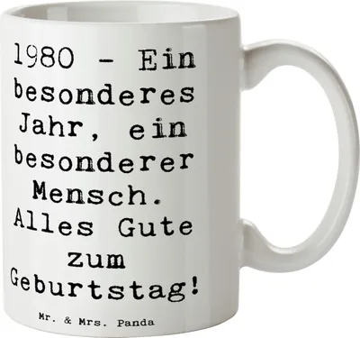 Produktbild von Mr. & Mrs. Panda Trinkbecher Spruch 1980 Geburtstag - Weiß - Geschenk, Becher, Kaffeebecher, Alles Gute zum, Kaffeetasse, Tasse, Pott, Teetasse, Happy Birthday, geboren