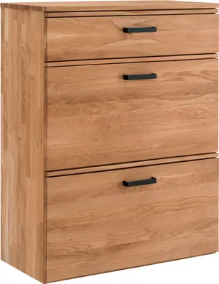 Produktbild von Flur Schuhschrank Eiche massiv geölt LEUNA-64 mit Metallgriffen in schwarz, B/H/T: ca. 80/108/39 cm