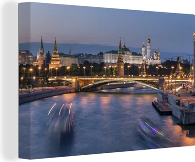 Produktbild von OneMillionCanvasses® - Leinwandbilder - 140x90 cm, Der Moskauer Kreml in der Abenddämmerung, Wandbilder Kunstdruck Wanddekoration