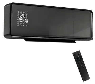 Produktbild von Wandmontierter 2000W Keramik Elektroheizer, Ventilator, Thermostat, Timer, Fernbedienung, Glaspaneel, Schwarz