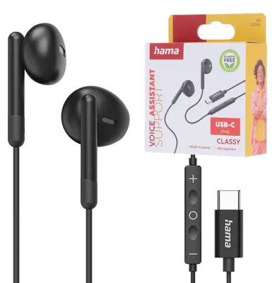 Obrázek produktu pro Hama Classy, Kabel, Hovory/hudba, 20 - 20000 Hz, 16 g, Sluchátka s mikrofonem, Černá