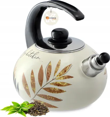 Image de KADAX Bouilloire "Marbella", Bouilloire en acier inoxydable pour tous feux, Fleurs vertes, 2,2 L