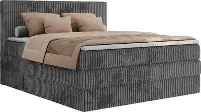 Produktbild von MKS MEBLE Boxspringbett 200x200 Grau Cord, Boxspringbett mit Matratze H3, Bett 200x200 mit Bettkasten and Kopfteil, Doppelbett mit Stauraum, Topper T25, Polsterbett 200x200 - Tiliano King