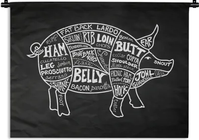 Produktbild von MuchoWow® Wandteppich Wandbehang Schwein - Küche - Fleisch 90x67.5 cm Tapisserie Dekoration Wandtuch - Fototeppich - Wand-Skulpturen