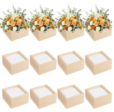 Obrázek produktu pro 12 kusů dřevěných krabic - Neopracované - Rustikální přírodní krabice - 10 x 10 x 5,9 cm