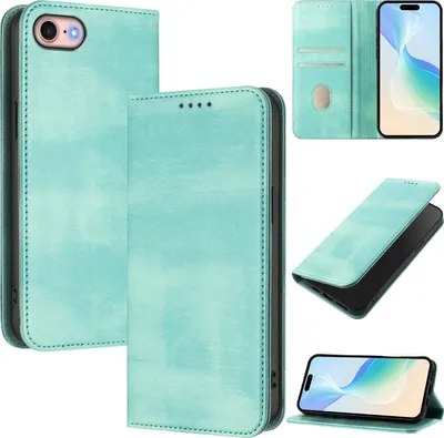 Immagine prodotto di Custodia per iPhone 6/7/8/SE 2020/iPhone SE 2022, custodia in pelle vintage con protezione RFID, slot per carte, supporto Turchese