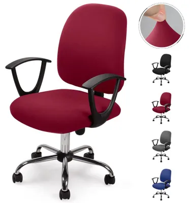 Image de Housse de siège de bureau - Élastique et lavable - Universelle pour chaises pivotantes, y compris les housses de repose-bras - Bordeaux - 1 ensemble