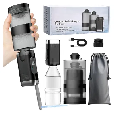 Tragbares elektrisches Bidet 260+380 ml, 2 Strahlstufen, verstellbarer Düsenkopf