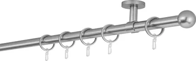 Produktbild von Gardinenstange auf Maß 20mm Ball 1-lauf Deckenträger 4cm Größe: 310cm, Farbvariante: Edelstahl-Optik