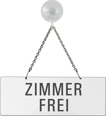 Produktbild von Hängeschild Zimmer-frei | Melamin  weiß  | Text einseitig  Saugnapfhaken | Format 175x65 mm