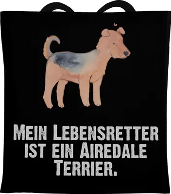 Produktbild von Mr. & Mrs. Panda Tote Bag Airedale Terrier Lebensretter - Schwarz - Geschenk, Beutel, Jutebeutel, Tasche, Schultasche, Laptoptasche