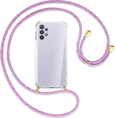 Produktbild von Handykette Backcover-Schutzhülle mit Band (Metall goldfarben) für Samsung Galaxy A32 5G - lila/rosa/blau