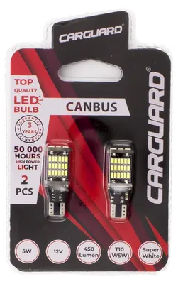 Productafbeelding van LED-koplamp T10 (W5W) Canbus - 480 lumen, 6000K - 45 SMD-LED's, 5W, 12V - Lange levensduur: 50.000 uur - Set van 2 - Helwit licht [50778]