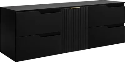 Zdjęcie produktu dla RODAN | Szafka pod umywalkę - Czarna - 160 cm - Z Blatem - 4 Szuflady - Wisząca - Fronty MDF - Szafka z 1 Drzwiami - MODERN