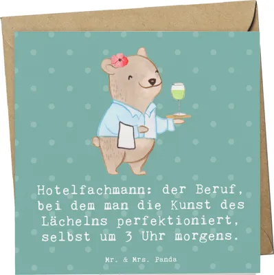 Produktbild von Mr. & Mrs. Panda Grußkarte Hotelfachmann Lächeln - Meeresbrise - Geschenk, faltkarte, Nachtschicht, Hotelberuf, Berufspassion, Berufsalltag, Serviceorientierung, Check-in