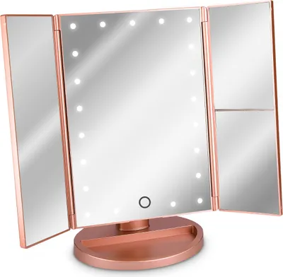 Produktbild von Navaris LED Kosmetikspiegel faltbarer Standspiegel - beleuchteter Schminkspiegel Make Up Spiegel 2-fach 3-fach Vergrößerungsspiegel - in Rosegold