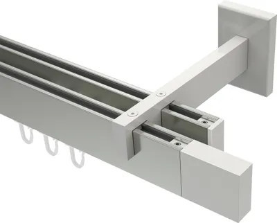 Produktbild von Interdeco Innenlaufstange / Gardinenstange mit Innenlauf Edelstahl-Optik / Weiß, Typ Smartline Lox (Quader), 14x35 mm 2-läufig, 160 cm
