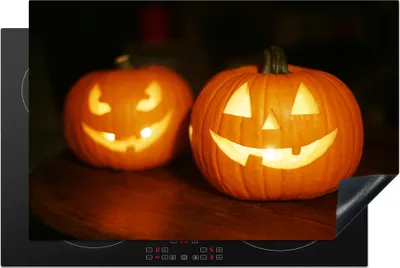 Produktbild von KitchenYeah© Herdabdeckplatte Halloween-Kürbisse , 81x52cm, Küche Deko, Glaskeramikkochfeld Herdabdeckung, Abdeckplatte fùr Kochfeld
