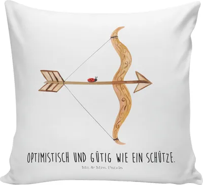 Produktbild von Mr. & Mrs. Panda Dekokissen Sternzeichen Schütze - Weiß - Geschenk, Geburtstag November, Deko Kissen, 40x40, bedruckt, Schützenfest, Sofakissen, kuschelkissen, Astrologie