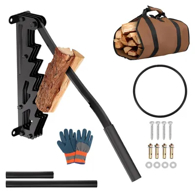 Image de Fendeuse à bois Peviasot à fixer au mur, avec poignée extensible amovible, sac pour bois de chauffage et gants de protection, couleur noire