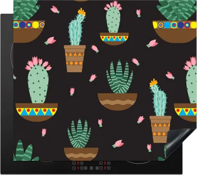 Produktbild von KitchenYeah© Herdabdeckplatte Kaktus - Muster - Pflanzen , 59x51cm, Küche Deko, Glaskeramikkochfeld Herdabdeckung, Abdeckplatte fùr Kochfeld