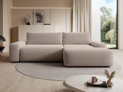 Produktbild von Masseno Ecksofa RUOTA mit Schlaffunktion L-Form, Sofa mit Bettkasten, Wohnzimmersofa, Couch, Soffa, Bettsofa, Couchgarnitur- Beige, LAMBI 6