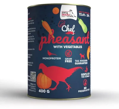 Obrázek produktu pro Konzerva pro psy Bažant se zeleninou 200g