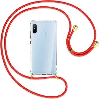 Produktbild von Handykette Backcover-Schutzhülle mit Band (Metall goldfarben) für Xiaomi Mi A2 Lite - rot