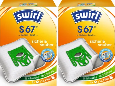 Produktbild von 2 Pakete Swirl Staubsaugerbeutel S67 / S 67 EcoPor für Siemens / Bosch Staubsauger Typ: G