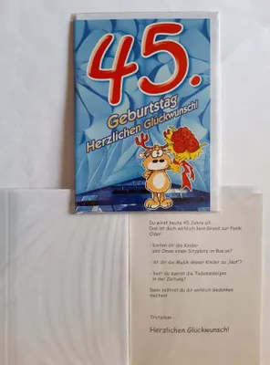 Produktbild von 1 Glückwunschkarte, 45. Geburtstag, Doppelkarte m. Umschlag, Hirsch Blumenstrauß