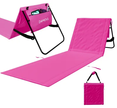 Produktbild von 24MOVE® Strandmatte 1er Set klappbar mit Rückenlehne, Strandliege mit Gurt, tragbar für Strand und Garten, Liegematte rosa